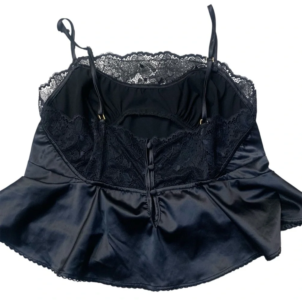 Free People Intimately satiny lace trim cami top black small
